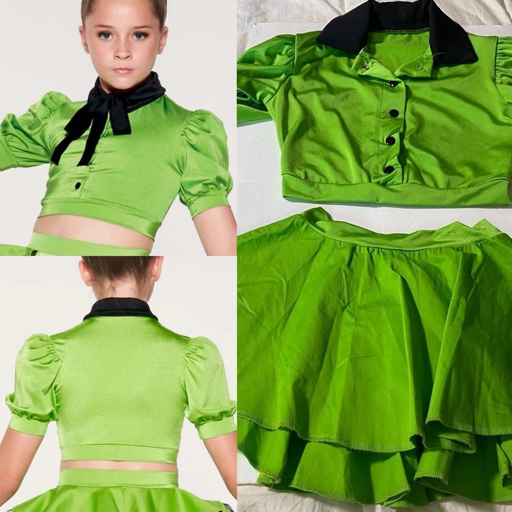 Kelle dance costume solo 2 piece neon green DANCE FRESH 2858 Top skirt SA adult